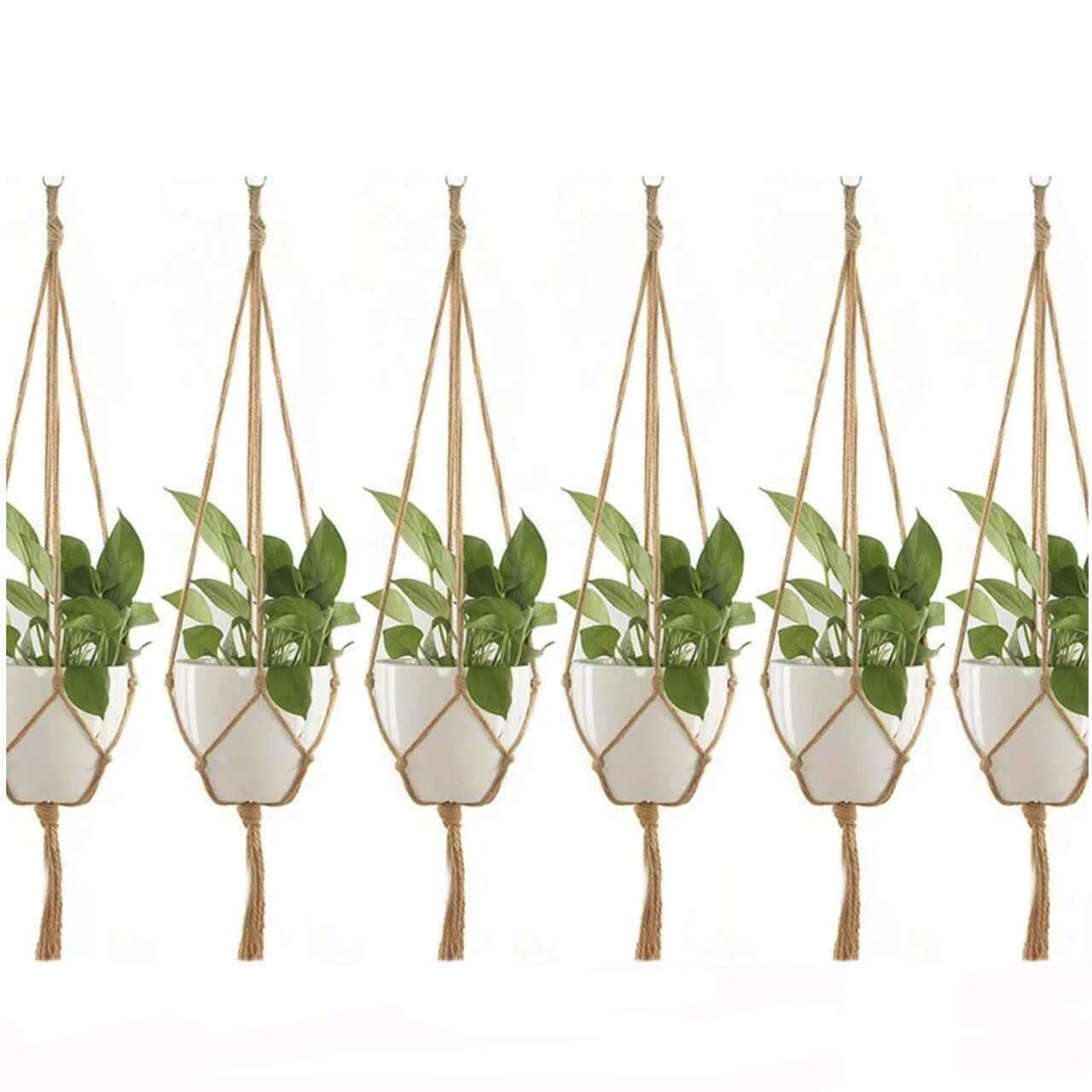 6PC Macrame Plant Hanger Vintage Rope Basket Outdoor Pot Holder